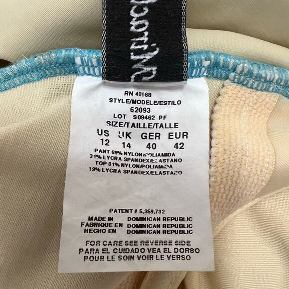 Miraclesuit One Piece Swimsuit Tropical Leaf Print Aqua Blue and Black Size 12 - Picture 6 of 13